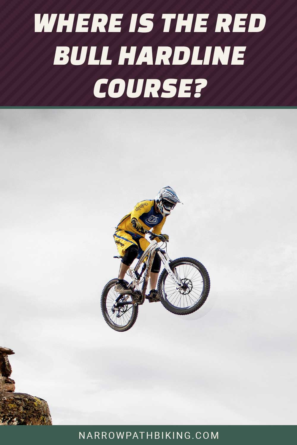 Person wearing yellow jersey jumping with an MTB - Where is the Red Bull Hardline Course?