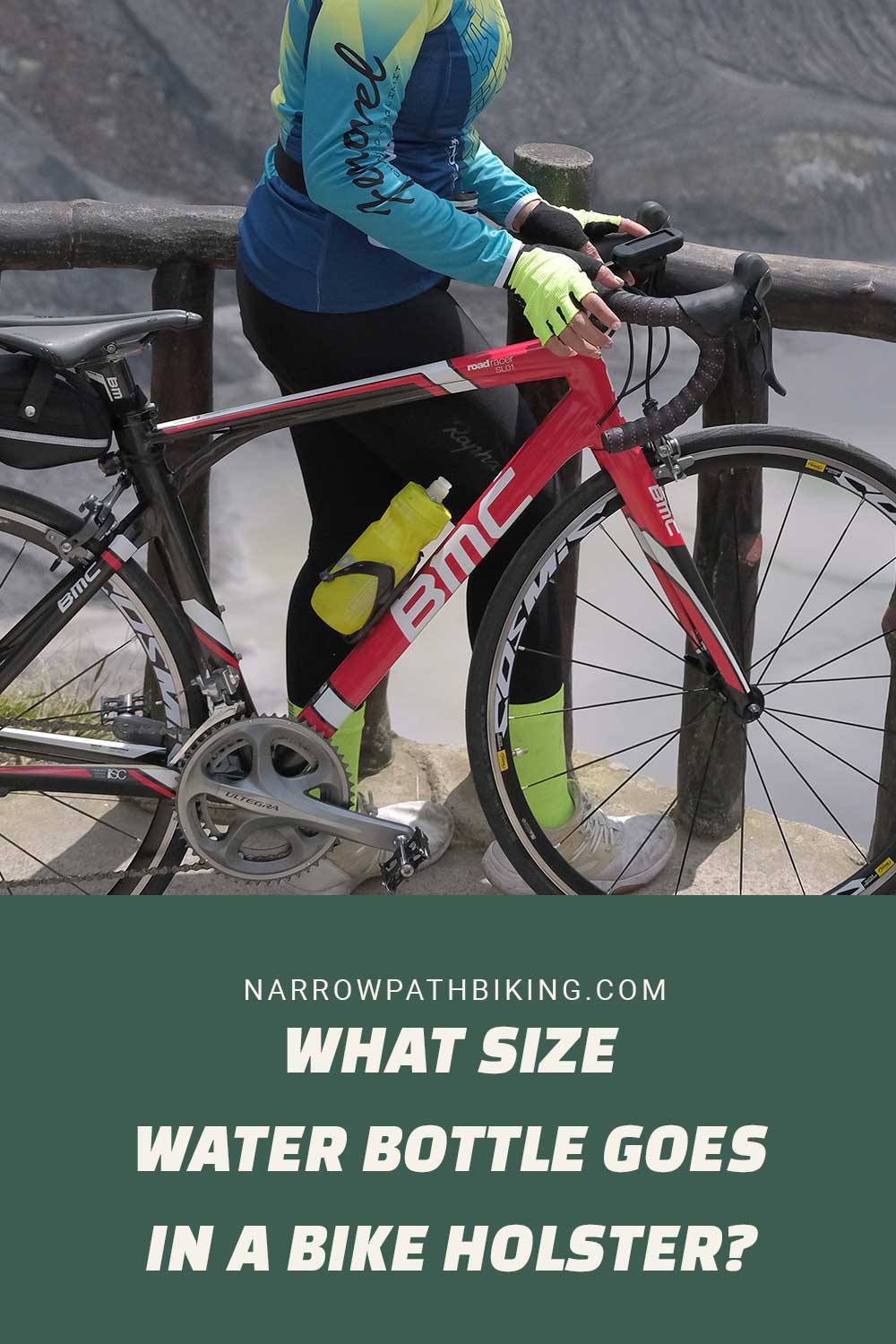 Person standing with a bike near a lake - What Size Water Bottle goes in a Bike Holster?